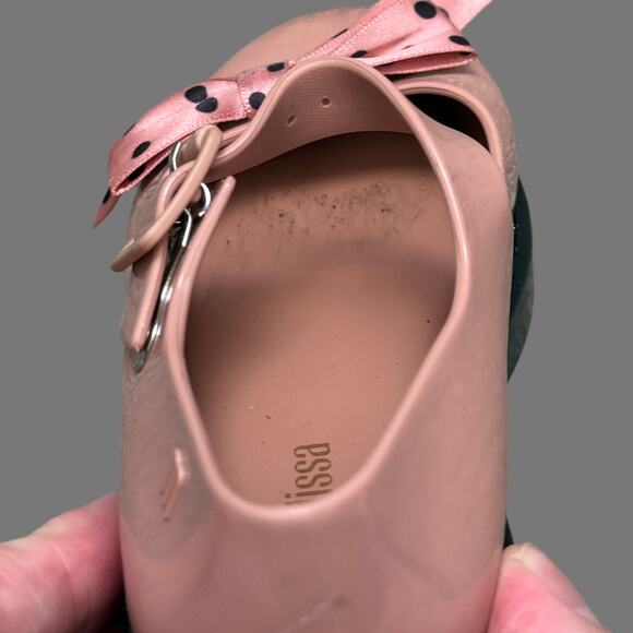Mini Melissa Maggie Bow Pink/Black Girls Shoe Size 8 GUC - Picture 8 of 9
